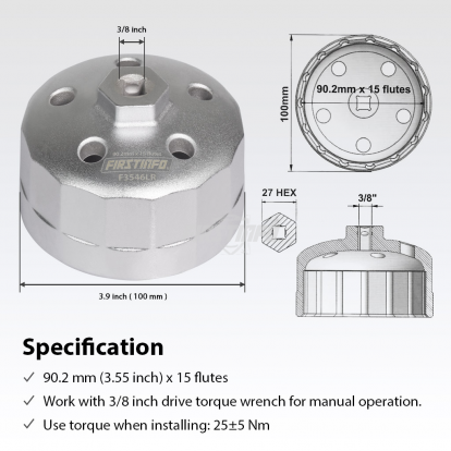 F3546LR 3/8" 90.2mm 15 Flutes Oil Filter Wrench for Land Rover & Jaguar