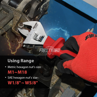 F36208 8" VDE Insulated Adjustable Wrench 1-1/8 inch (28.6mm) Jaw Capacity