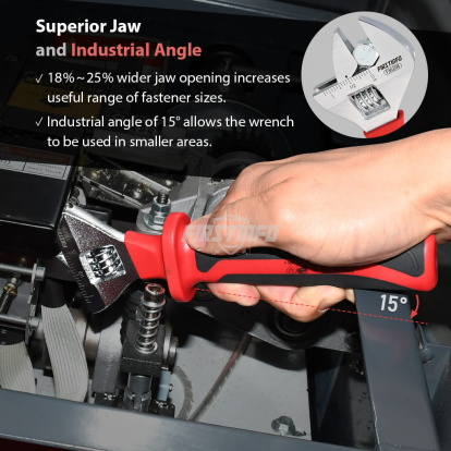 8" VDE Insulated Adjustable Wrench 1-1/8 inch (28.6mm) Jaw Capacity, Chrome Vanadium