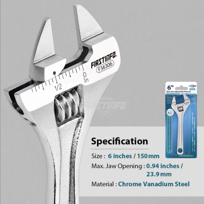 6" Adjustable Wrench 0.94 inch (23.9mm) Jaw Capacity, Chrome Vanadium