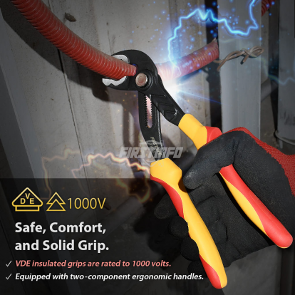 F38110 VDE Insulated Water Pump Plier 1000 Volt Push Button Type, 10 inches