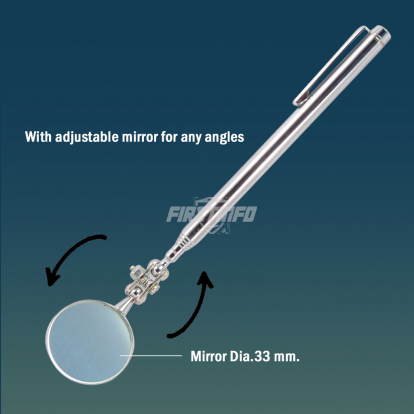 Telescopic O33mm Round Inspection Mirror with Pocket Clip (5 Sections ; Length:185~535mm)