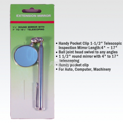 Extendable Telescopic 1-1/2" Inspection Round Mirror with Pocket Clip (Length:4"~17")