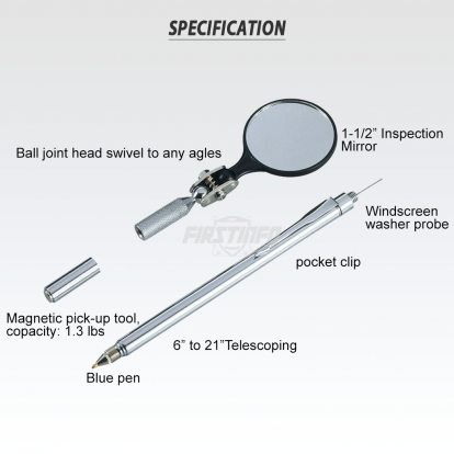 Telescopic 4 in 1 Magnetic Pick Up & 1-1/2" Inspection Round Mirror (Lenght:64cm)