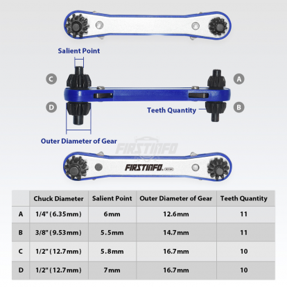 4 Way Drill Chuck Master Key Ratchet Wrench (4 Sizes in 1)