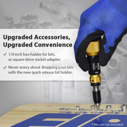 1/4" (6.35mm) Hex. Drive  0.5~6 in-lbs Mini Adjustable Torque Screwdriver (with Quick Release Bit Holder)