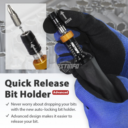 1/4" (6.35mm) Hex. Drive 0.1~1.2 N.m. / 1.33~10.18 In-lbs Adjustable Torque Screwdriver (with Quick Release Bit Holder)