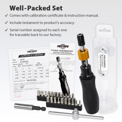 1/4" (6.35mm) Hex. Drive 1~6 N.m. / 13.28~48.68 in-lbs Adjustable Torque Screwdriver with 21 Pieces Bits Kit