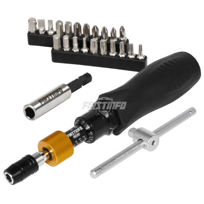 1/4" (6.35mm) Hex. Drive 1~6 N.m. / 13.28~48.68 in-lbs Adjustable Torque Screwdriver with 21 Pieces Bits Kit