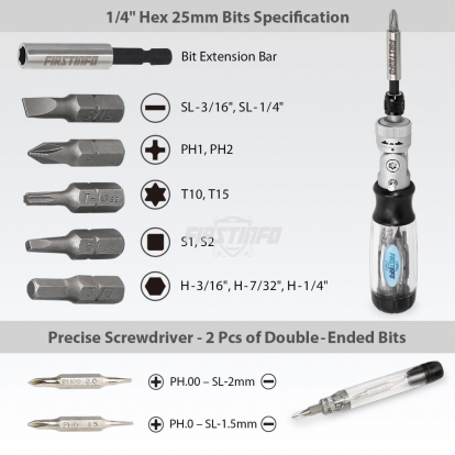 15-in-1 Multi-Bit Ratcheting Screwdriver Set, Quick Release and Locking Flexible Head