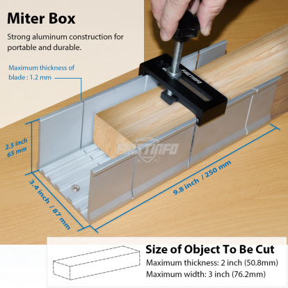 Aluminum Miter Box 2" x 3" with Fix Screw for Hand / Manual Saw