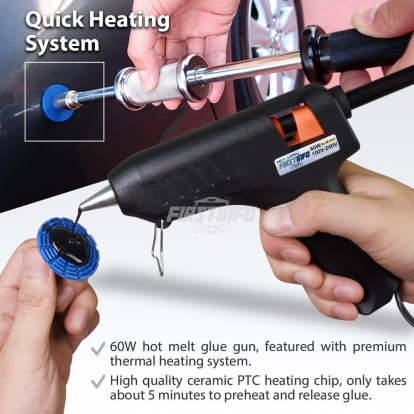 Hot Melt Powerful 60W Quick Heating Glue Gun PDR Tools with 10 Pcs Strong Viscosity Glue Sticks for Car Body Dent Repair Paintless Dent Removal , Home Improvement