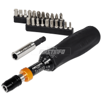 1/4" (6.35mm) Hex. Drive 0.1~1.2 N.m. / 1.33~10.18 in-lbs Adjustable Torque Screwdriver with 21 Pieces Bits Kit