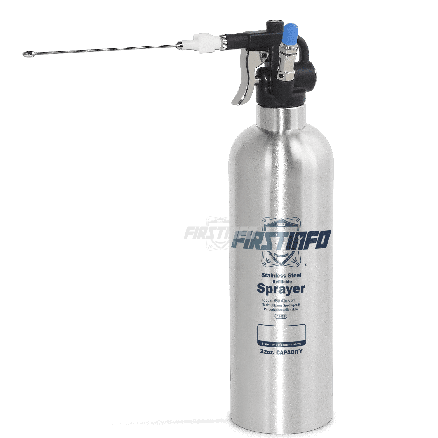 Patented 650c.c. (21.9 US fl. oz) Stainless Steel Canister Aerosol  Refillable Fluid Spray Can/Pneumatic